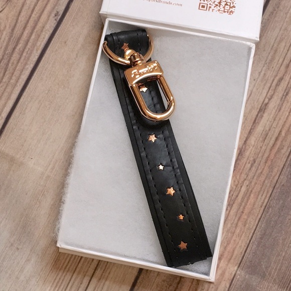 Spark*l Band Custom Wristlet Keychain in Black Leather with Rose Gold Stars - Picture 6 of 7